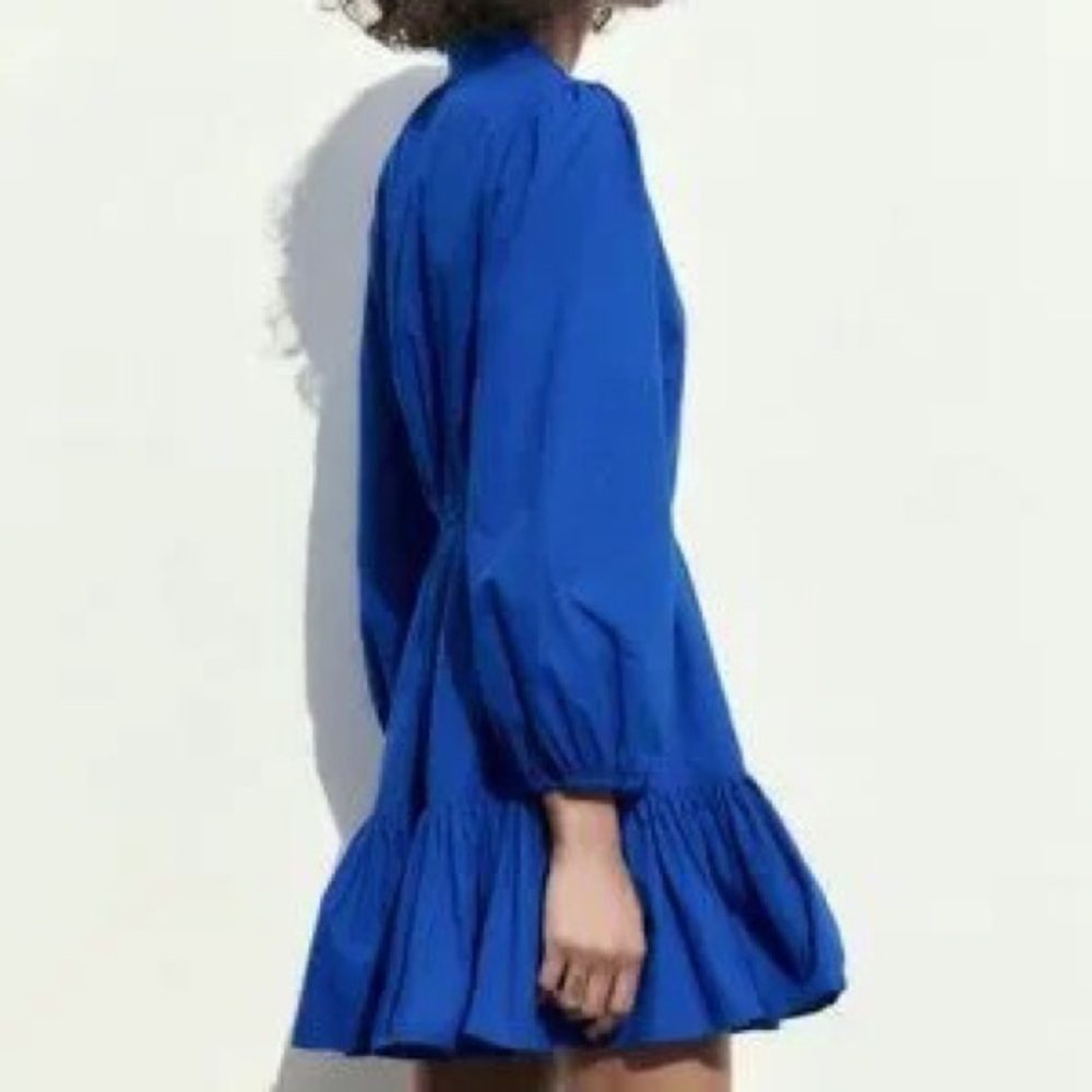 NWT ZARA BLUE RUFFLED BELTED DRESS - Picture 7 of 9